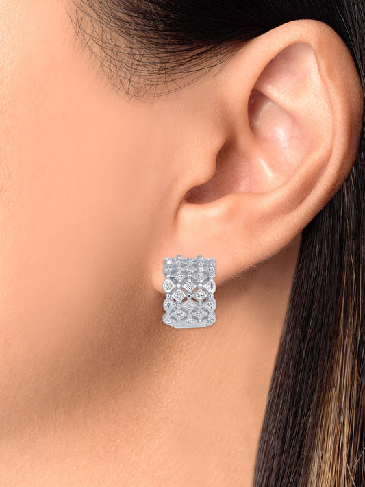 Sterling Silver 4 Row Designed Hoop Earring