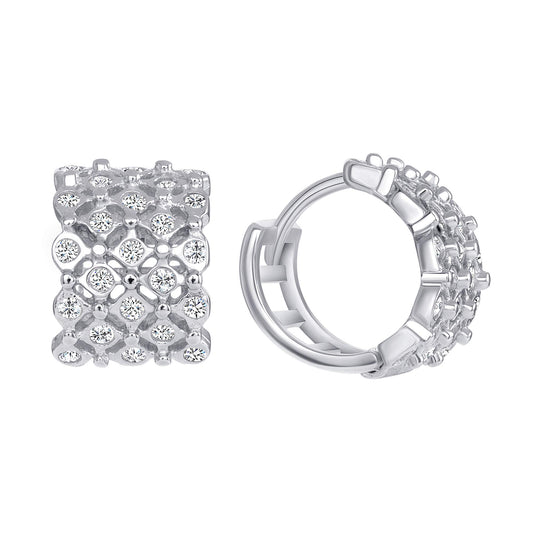 Sterling Silver 4 Row Designed Hoop Earring