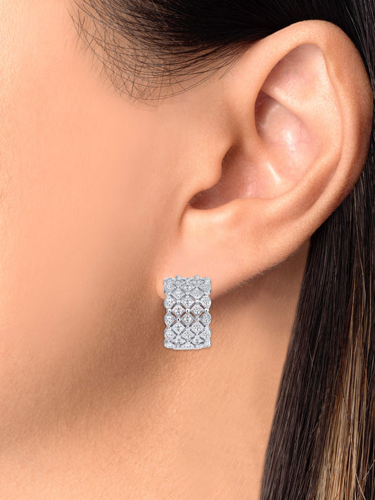 Sterling Silver 4 Row Designed Hoop Earring