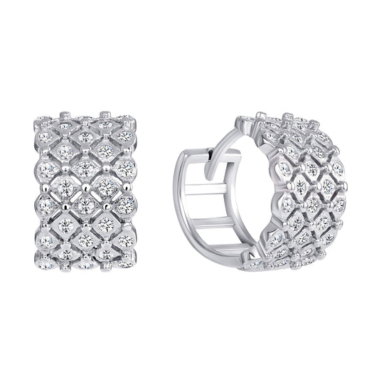 Sterling Silver 4 Row Designed Hoop Earring