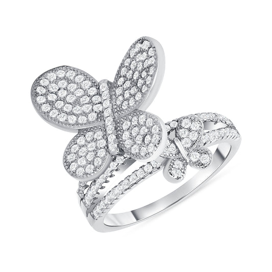 Silver 925 2 Butterfly Micro Pave Ring. FD033