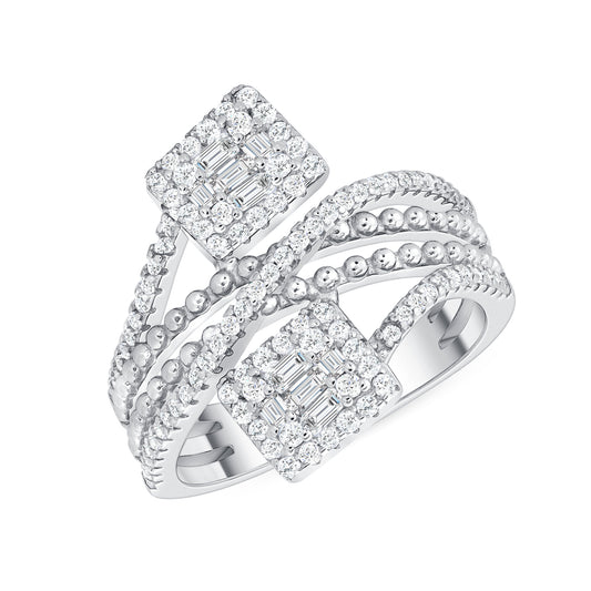 Silver 925 Square Baguette Cubic Zirconia w/ Micro Pave Ring. FD035