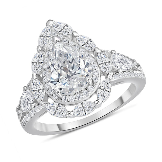 Silver 925 Tear Shape Full Cubic Zirconia Ring. FD036
