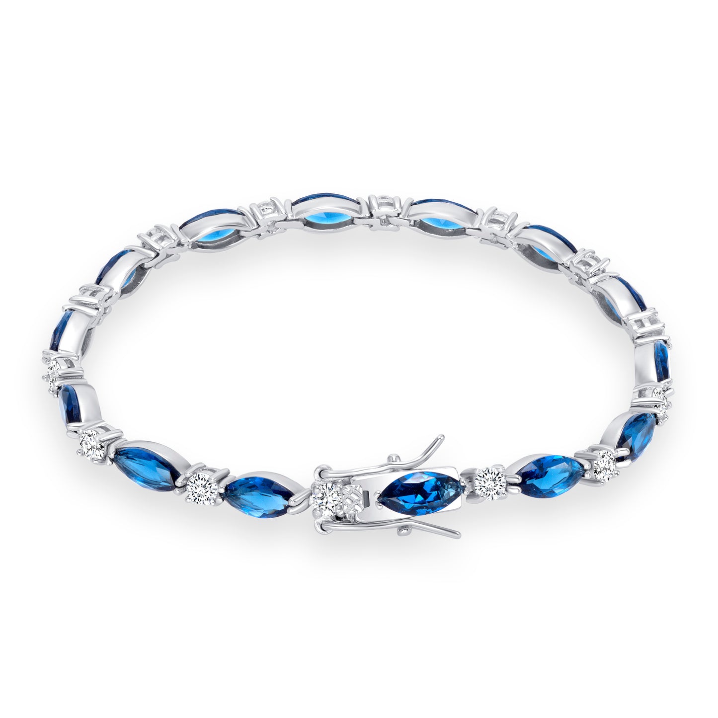 Silver 925 Rhodium Plated Blue Marquise Cubic Zirconia Tennis Bracelet. GH2046BLU