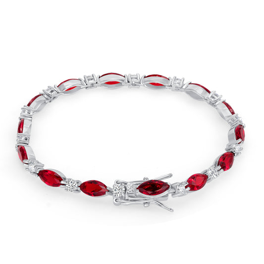 Silver 925 Rhodium Plated Red Marquise Cubic Zirconia Tennis Bracelet. GH2046RED