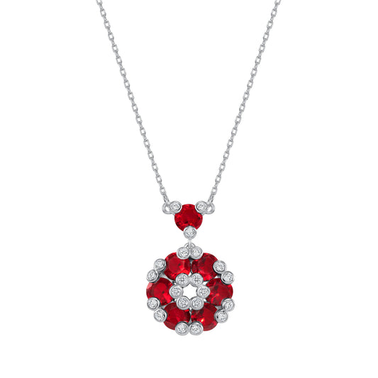 Silver 925 Rhodium Plated Red Round Cubic Zirconia Necklace. GH980RED