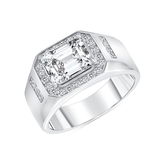 Silver 925 Rhodium Plated Cubic Zirconia Men's Ring. GR10026R