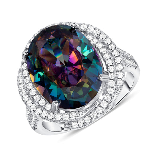 Silver 925 Rhodium Plated Ladies Mystic Topaz Ring. GR10073R