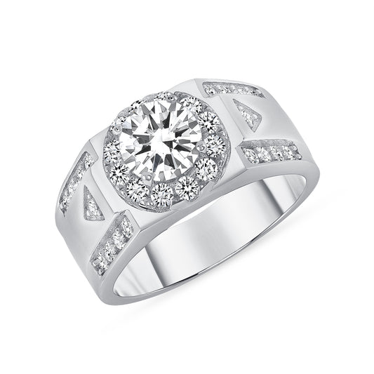 Silver 925 Rhodium Plated Cubic Zirconia Men's Ring. GR10086R