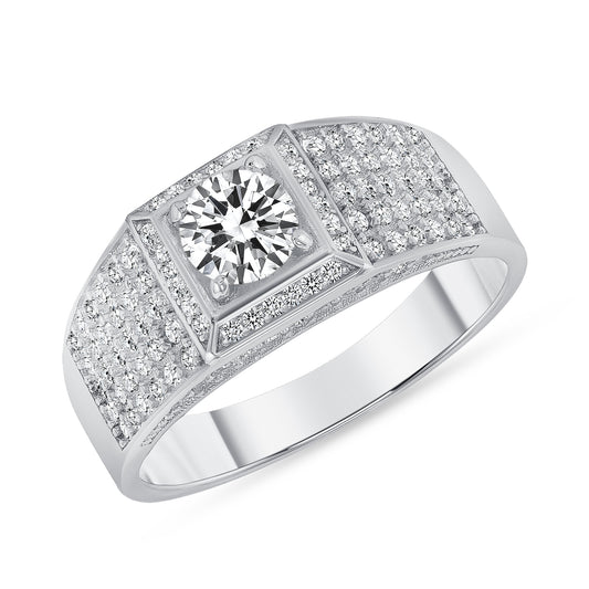 Silver 925 Rhodium Plated Cubic Zirconia Men Ring. GR10112R