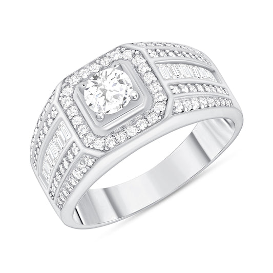 Silver 925 Rhodium Plated Cubic Zirconia Men's Ring. GR10116R