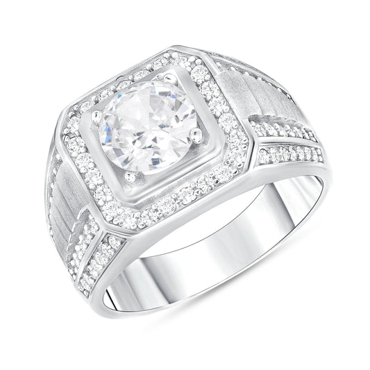Silver 925 Rhodium Plated Cubic Zirconia Men Ring. GR10168R