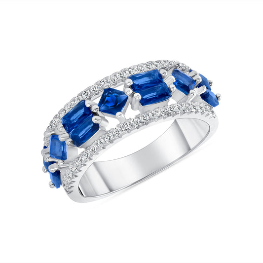 Silver 925 Rhodium Plated Blue Cubic Zirconia Ring. GR10213BLU