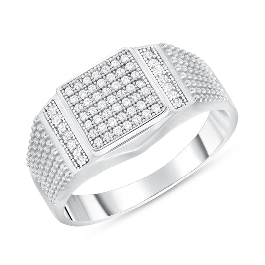 Silver 925 Rhodium Plated Cubic Zirconia Men Ring. GR10217R