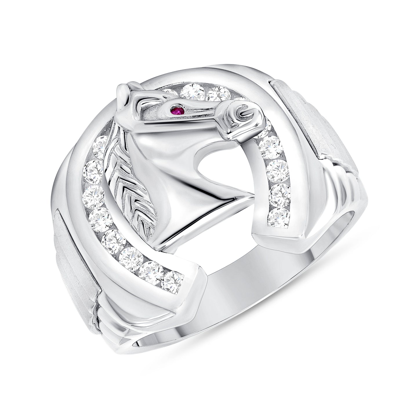 Silver 925 Rhodium Plated Cubic Zirconia Men Horse Ring. GR10219R