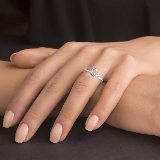 Sterling Silver Heart Single Corner Cz Dainty Ring