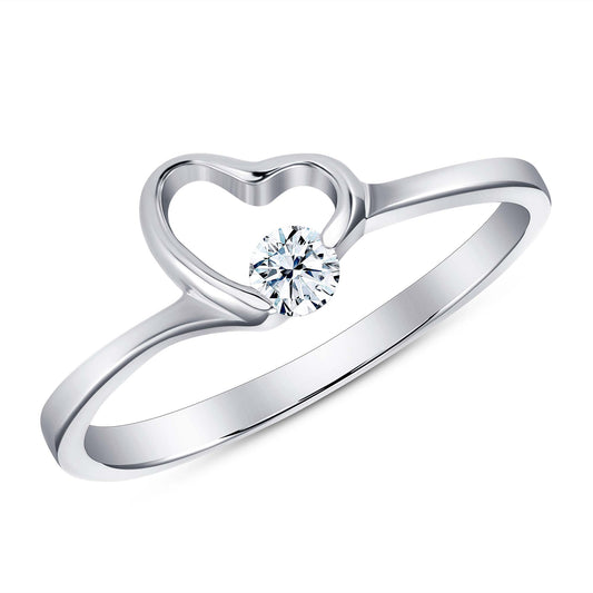 Sterling Silver Heart Single Corner Cz Dainty Ring