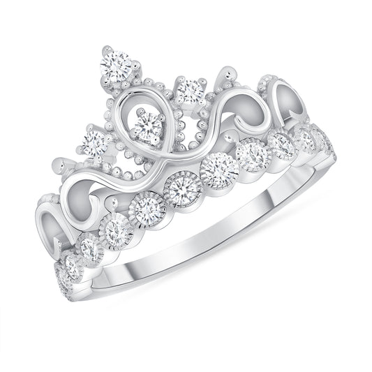 Silver 925 Rhodium Plated Princess Crown Ring. GR5456