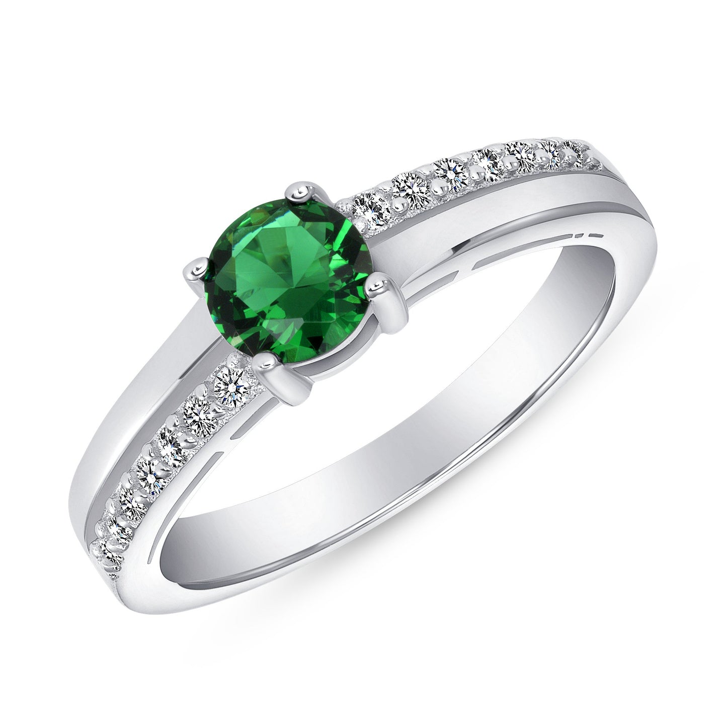 GR6633GRN. Silver 925 Emerald Round Cubic Zirconia Ring