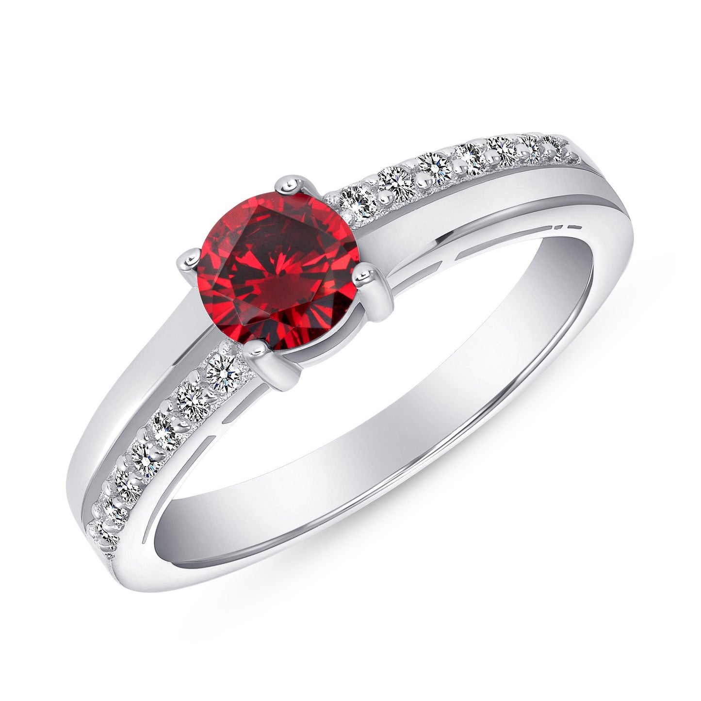 GR6633RED. Silver 925 Ruby Round Cubic Zirconia Ring