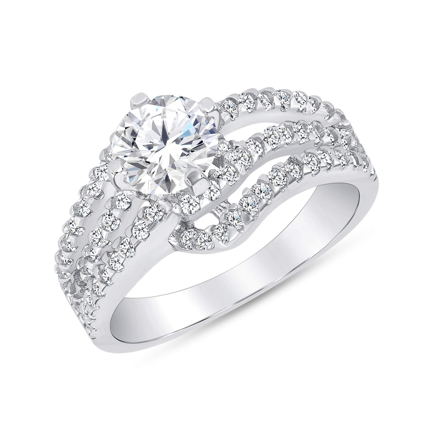 Sterling Silver 3 Strand Cz Solitaire Ring