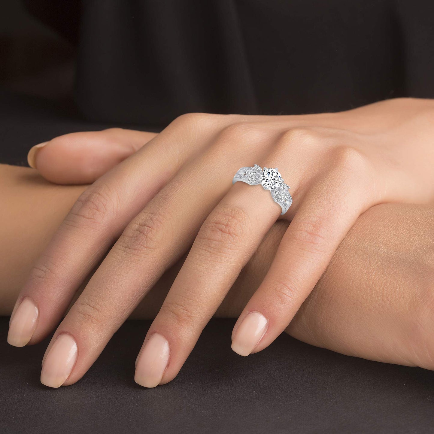 Sterling Silver Marquise And Solitaire Ring