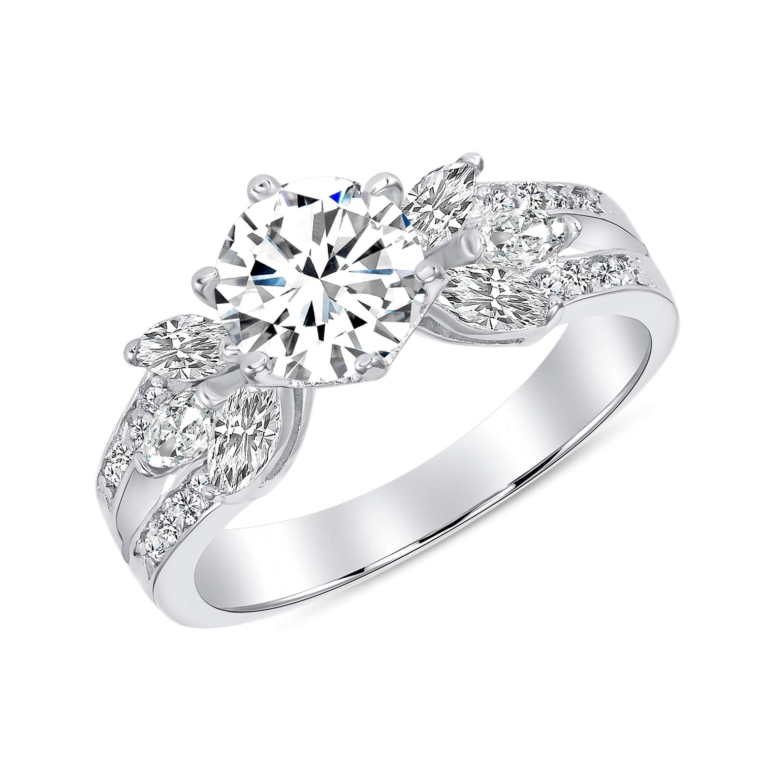 Sterling Silver Marquise And Solitaire Ring