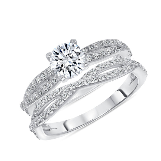 Silver 925 Round Cubic Zirconia Engagement Ring Set. GR7663