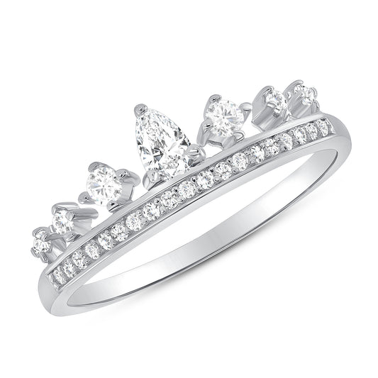 Silver 925 Rhodium Plated Cubic Zirconia Crown Ring. GR8251