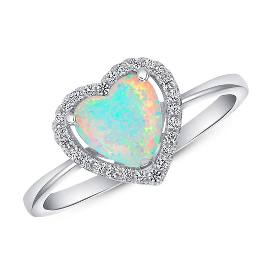 Silver 925 Rhodium Plated Heart Opal Ring. GR8695OPL