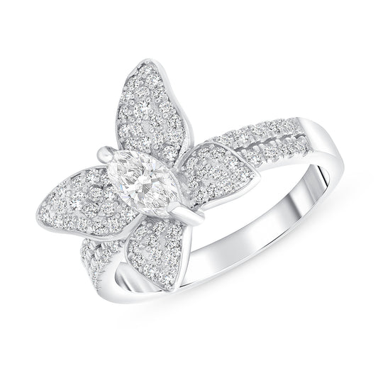 Silver 925 Rhodium Plated Oval Cubic Zirconia Butterfly Ring. GR8847