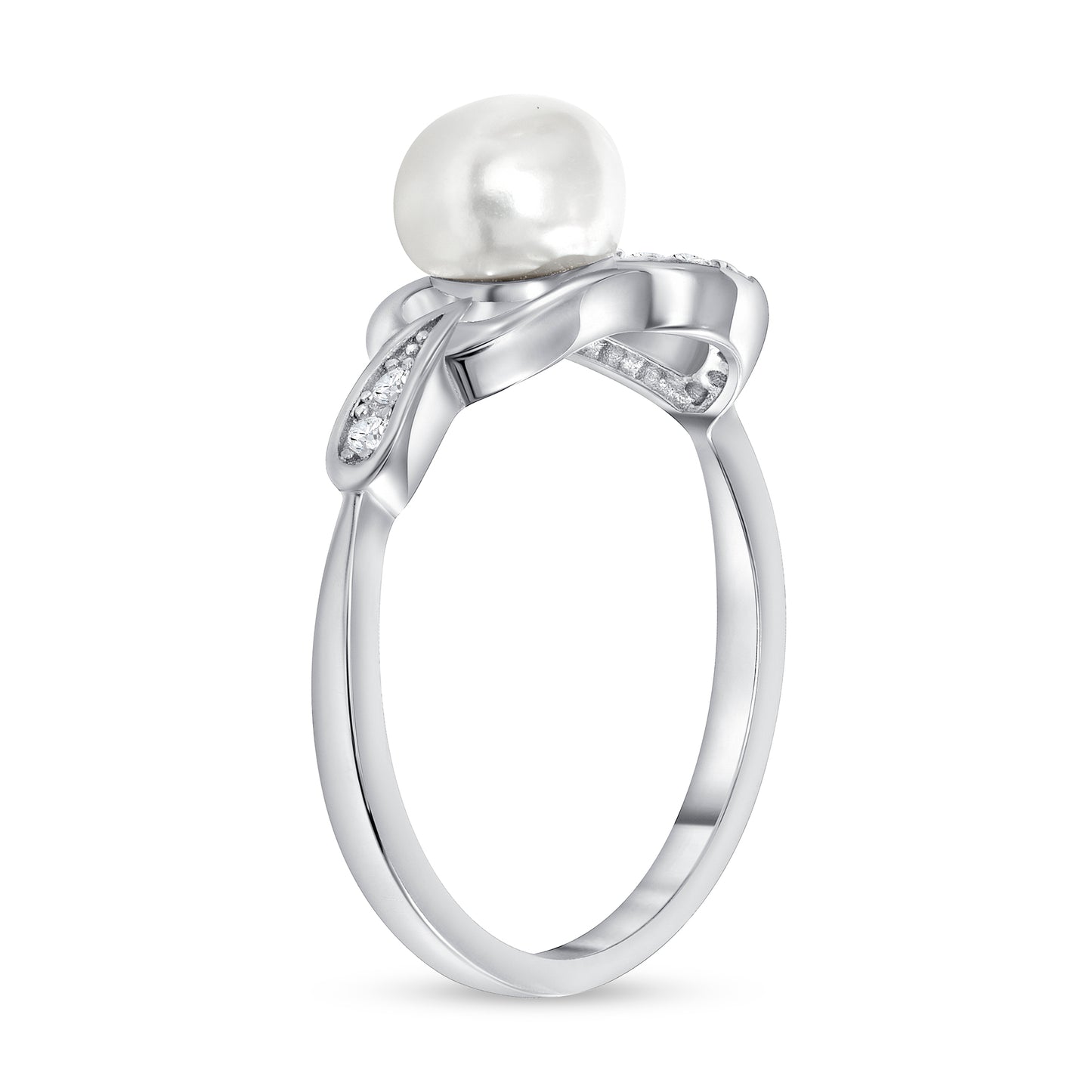 GR8857. Silver 925 Rhodium Plated Heart Pearl Ring