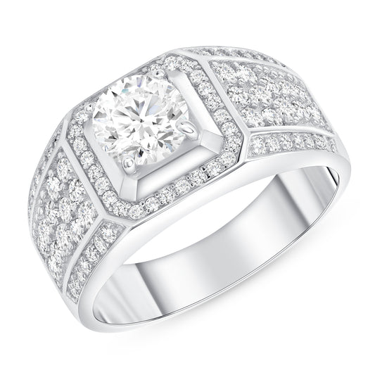 Silver 925 Rhodium Plated Cubic Zirconia Men's Ring. GR9995R