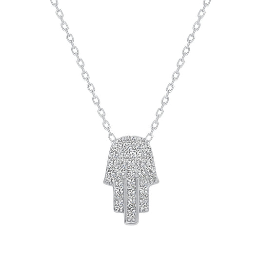 Silver 925 Rhodium Plated Hamsa Necklace. HJ038