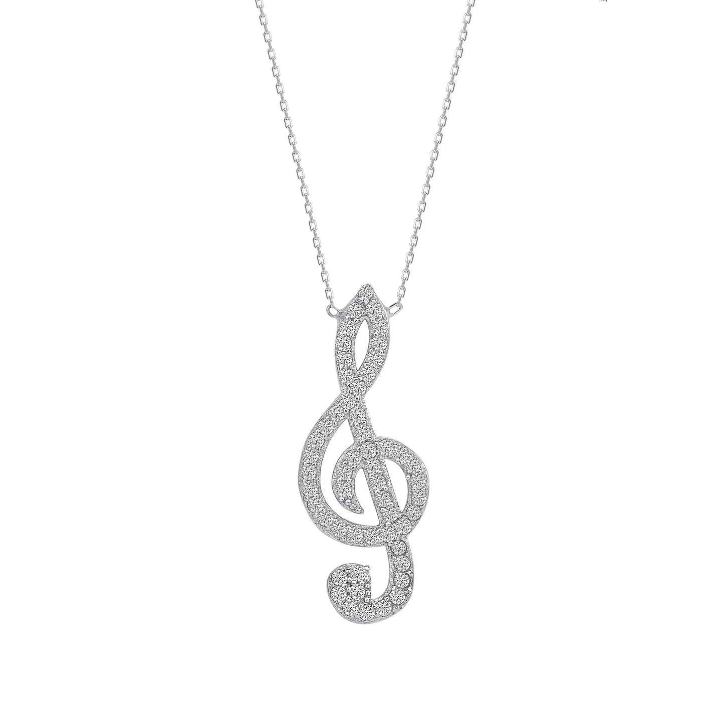 Silver 925 Rhodium Plated Music Note Necklace. HJ286