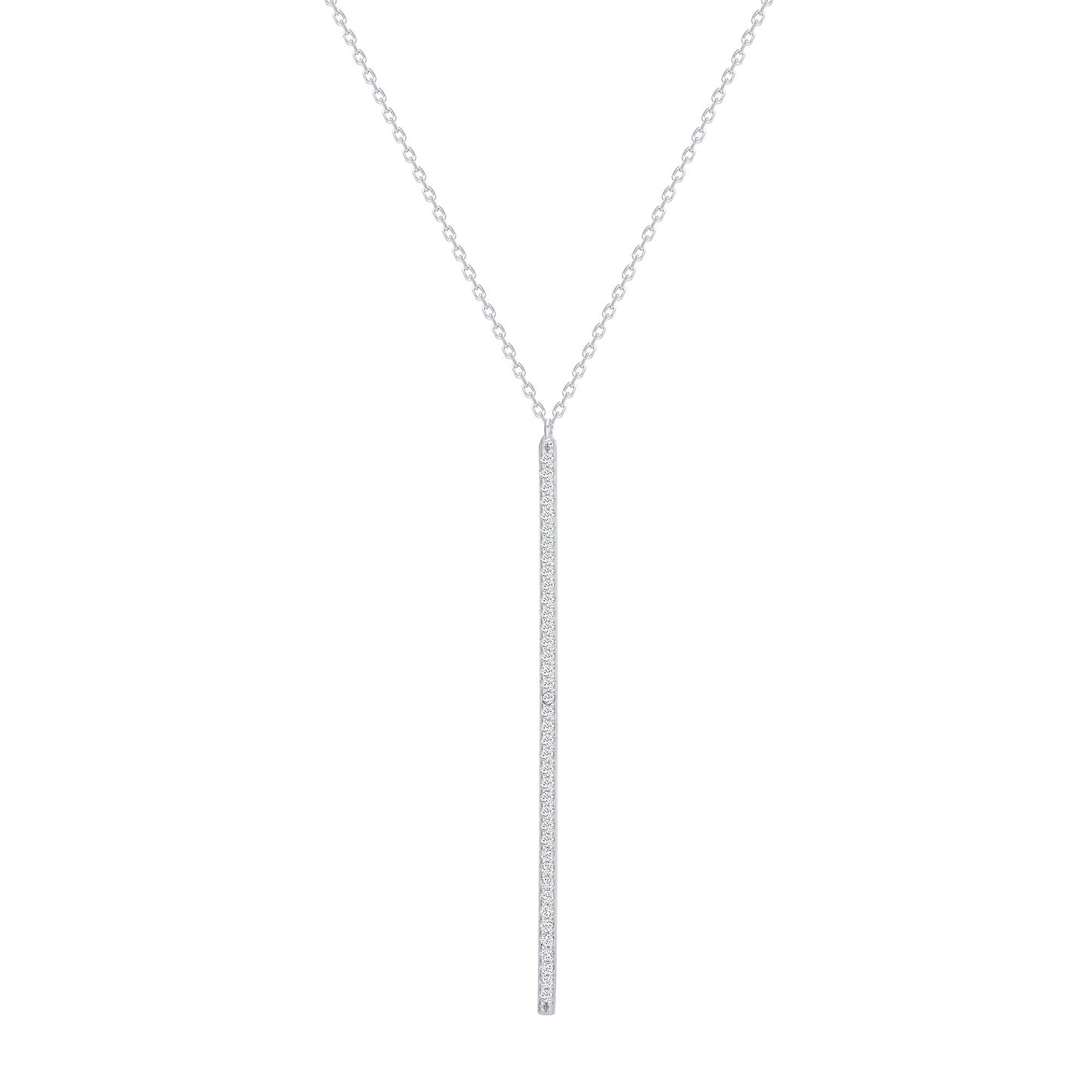Silver 925 Rhodium Plated Long Cubic Zirconia Bar Drop Pendant. HJ366-R