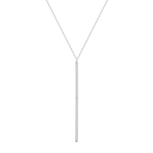 Silver 925 Rhodium Plated Long Cubic Zirconia Bar Drop Pendant. HJ366-R