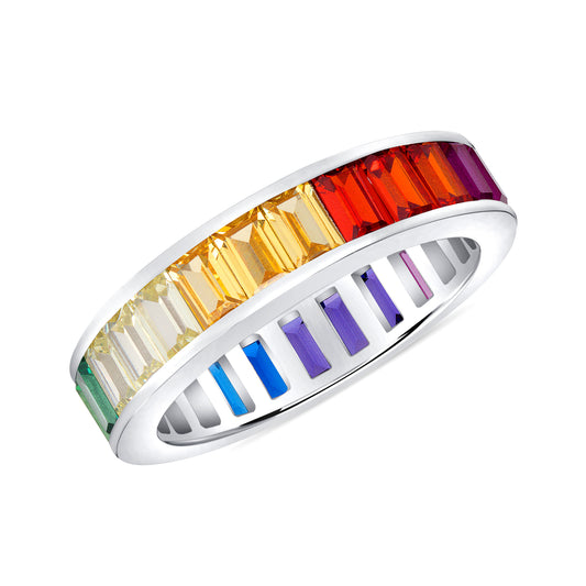 Silver 925 Rhodium Plated Multicolor Cubic Zirconia Band. IR1775