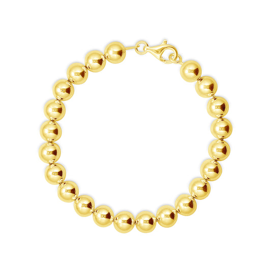 ITBALL8-YG. Silver 925 Yellow Gold Plated Plain Ball 8 mm. bracelet