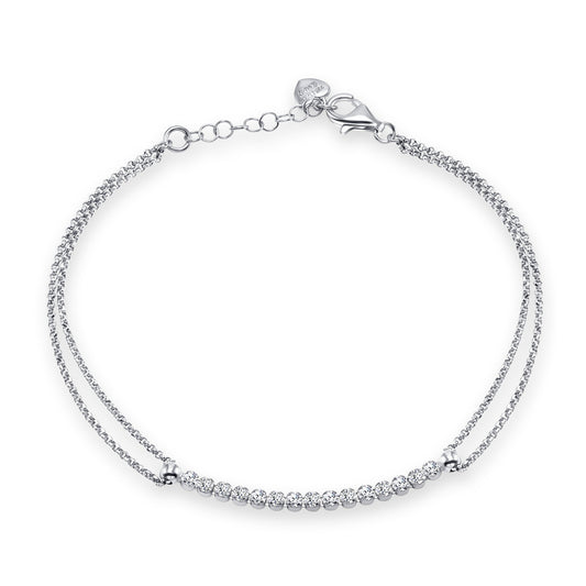 Silver 925 Rhodium Plated Swarovski Bar 2 Line Rolo Bracelet. ITBR107-R