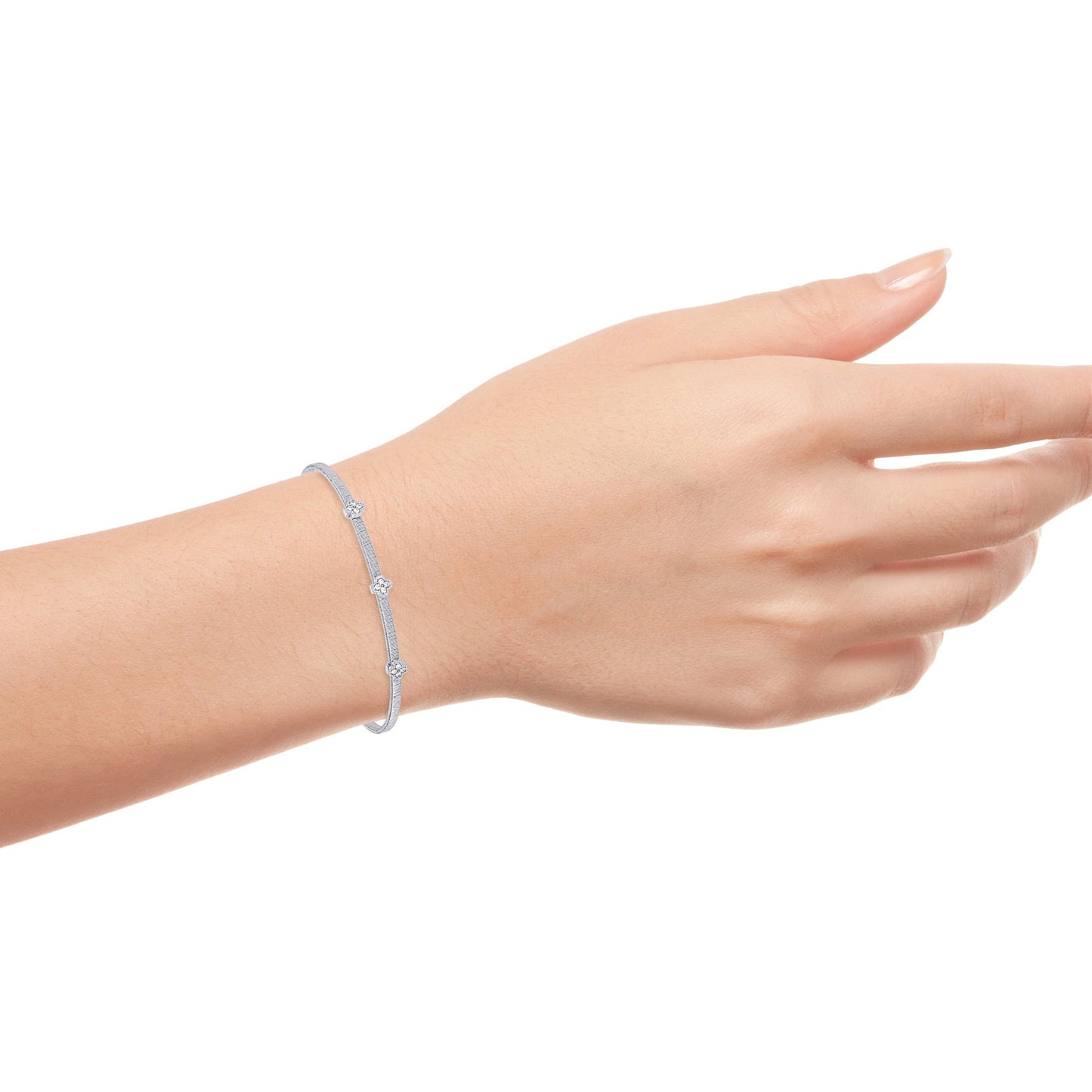 Sterling Silver 3 Flowers Wired Thin Cuff Bangle
