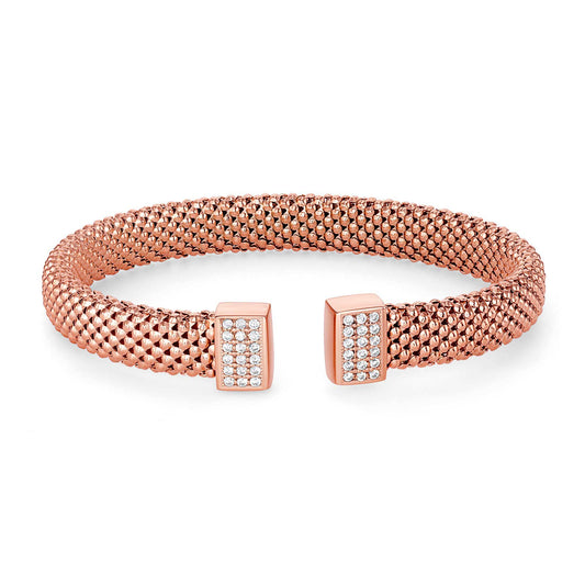 Silver 925 Rose Gold Plated Cubic Zirconia Popcorn Cuff Bangle. ITBR548-RG