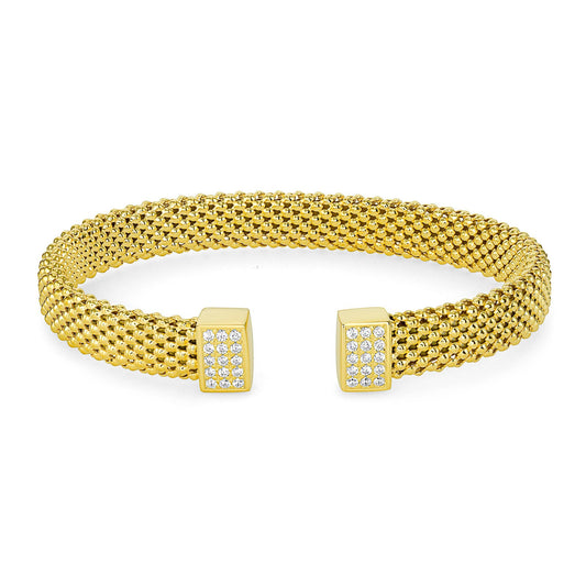 Silver 925 Yellow Gold Plated Cubic Zirconia Popcorn Cuff Bangle. ITBR548-G