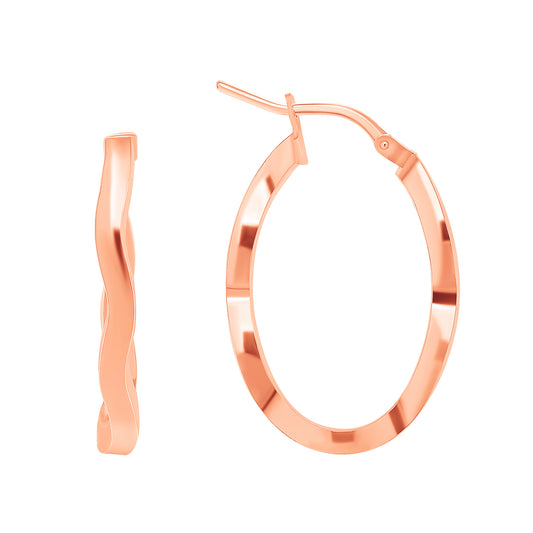 Silver 925 Rose Gold Plated Small Oval Wavy Plain Hoop Earring 2MM. ITE199SRG