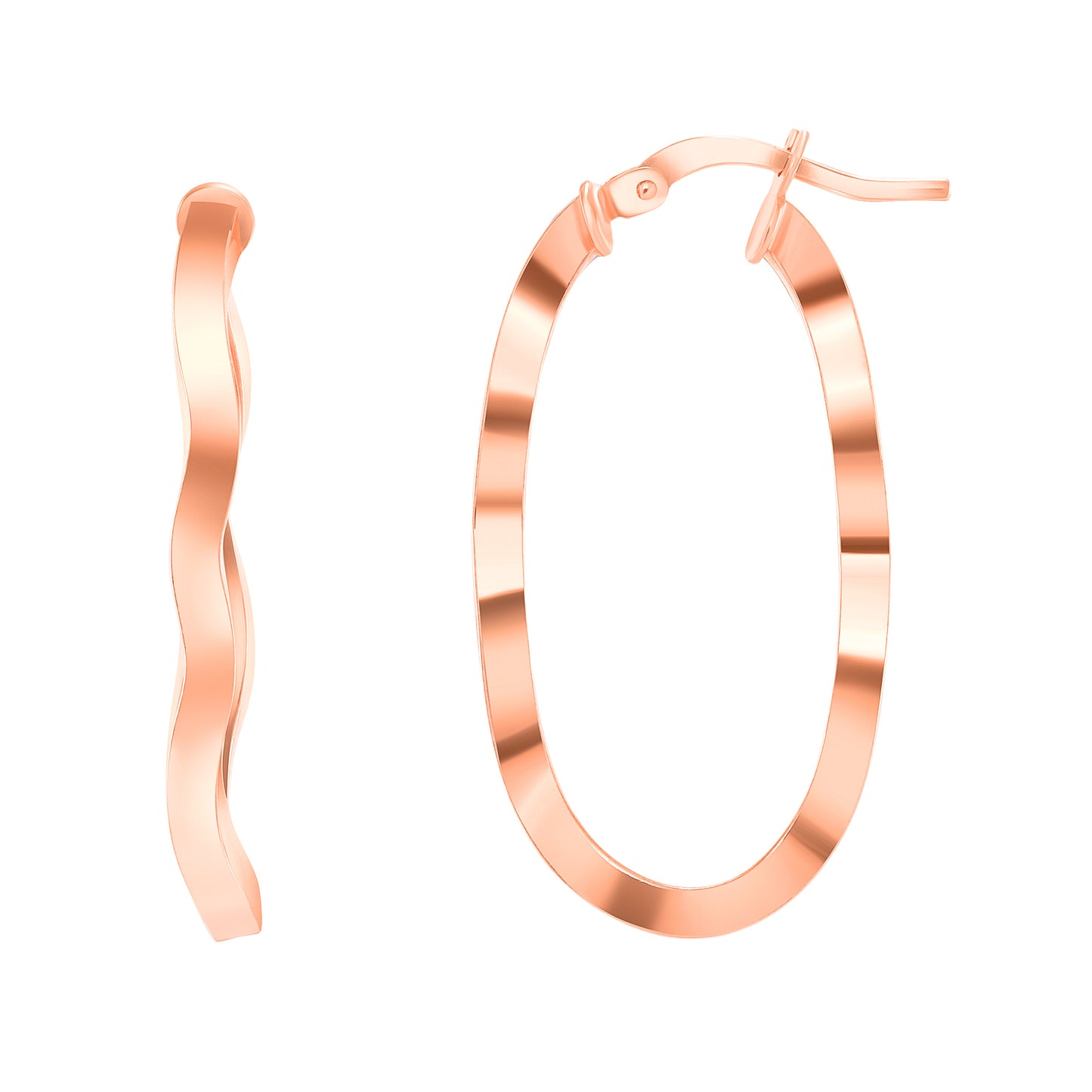 Silver 925 Rose Gold Plated Oval Wavy Plain Hoop Earring 2MM. ITE199RG