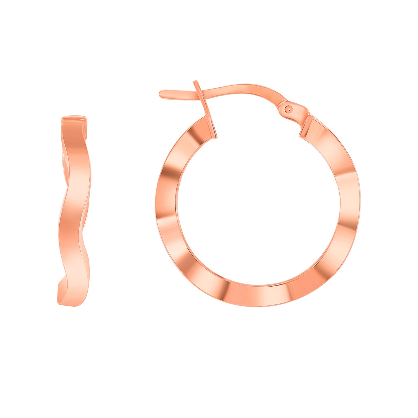 Silver 925 Rose Gold Plated Small Circle Wavy Plain Hoop Earring 2MM. ITE218RG