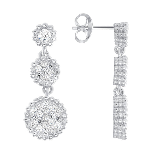 Silver 925 Rhodium Plated Micro Pave Full Cubic Zirconia 3 Circle Ear. ITE520-R