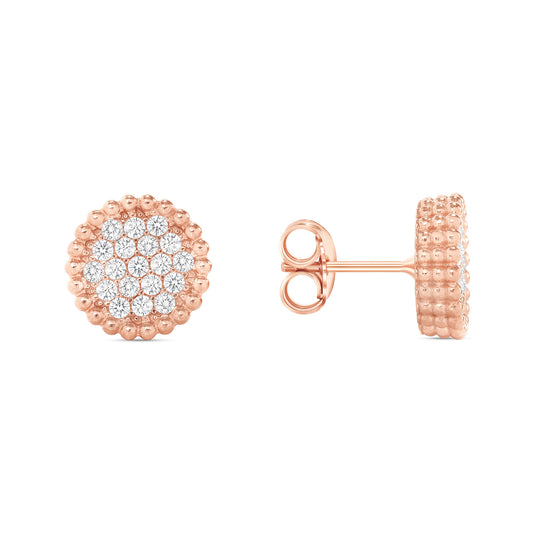 Silver 925 Rose Gold Plated Micro Pave Full Cubic Zirconia Circle Earring. ITE9-RG