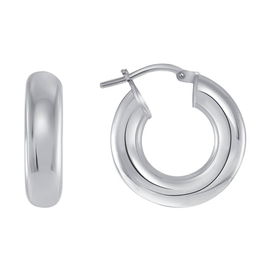 Silver 925 Rhodium Plated 10MM Round Plain Hoop Earrings. ITHP04-10MMR