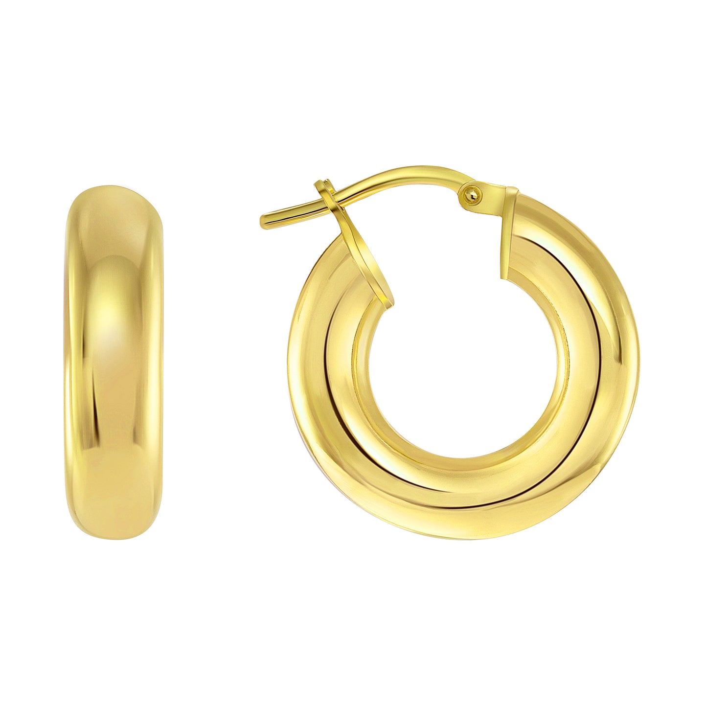 Silver 925 Gold Plated 10MM Round Plain Hoop Earrings. ITHP04-10MMG